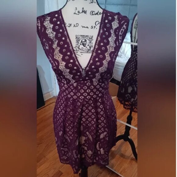 Free People One Million Lovers Lace Mini Dress Burgundy Boho Holiday Party - Picture 14 of 15